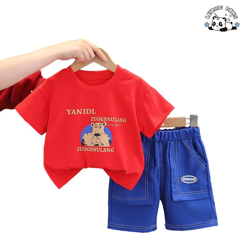 LEZONKIDS - Hot Sale Summer 2Pcs Kids Shorts Cartoon Printing T Shirts Sets Children Clothing Sets Boys